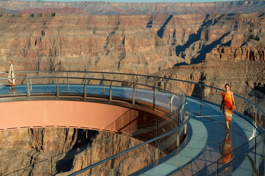 A model walking the Grand Canyon Skywalk, 2015