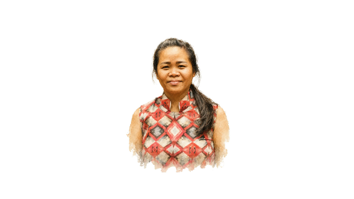 Watercolour portrait of Nguyen Oanh, tailor in the Chula atelier
