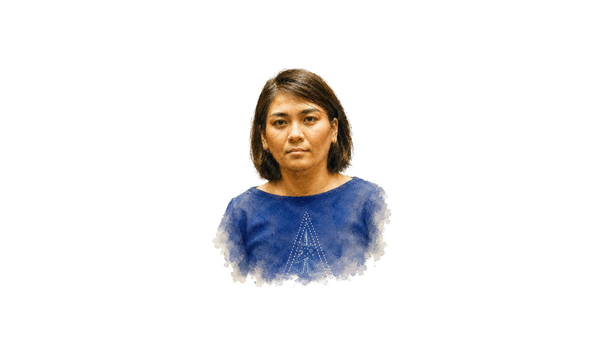 Watercolour portrait of Thuy Duong, tailor in the Chula atelier
