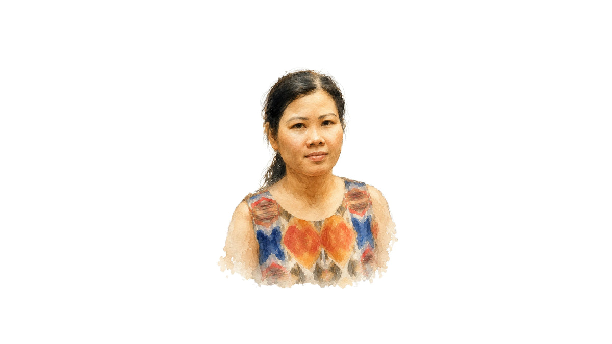 Watercolour portrait of Tran Chuc, tailor in the Chula atelier