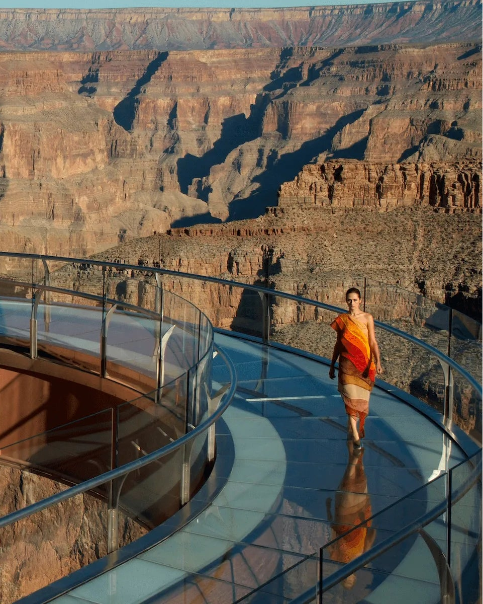 A model walking the Grand Canyon Skywalk, 2015